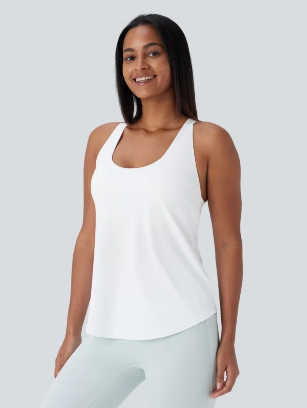 Halara U Neck Curved Hem Cool Touch Yoga Tank Top UPF50+ S White - Picture 2 of 4